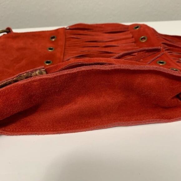 Red suede‎ leather double fringed shoulder bag New without tags. - Picture 5 of 11